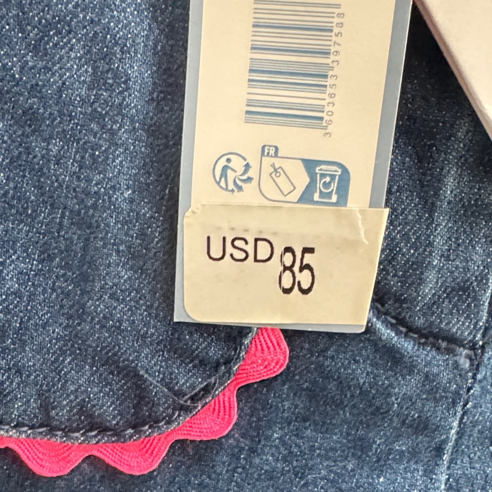 Jacadi Paris Blue Jeans with Pink Trim Ruffle Pocket Detail - Picture 5 of 15